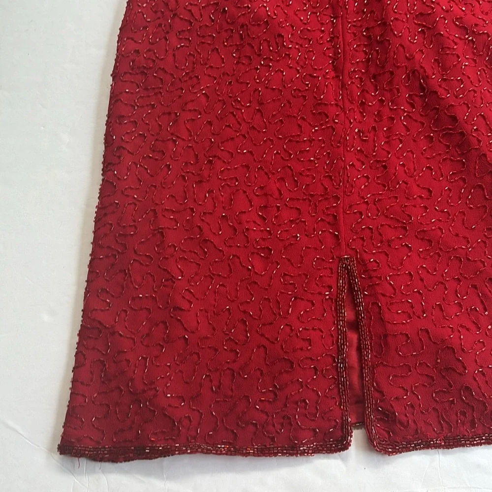 Vintage J Kara 90 2000 Beaded Short Gown Dress Flapper Red Medium y2k Nordstrom - Picture 13 of 17